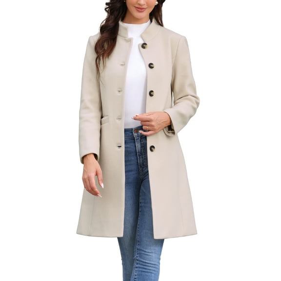 INSPIRE CHIC Stand Collar for Women  Mid-Long Button-Down Winter Overcoat XS Apricot