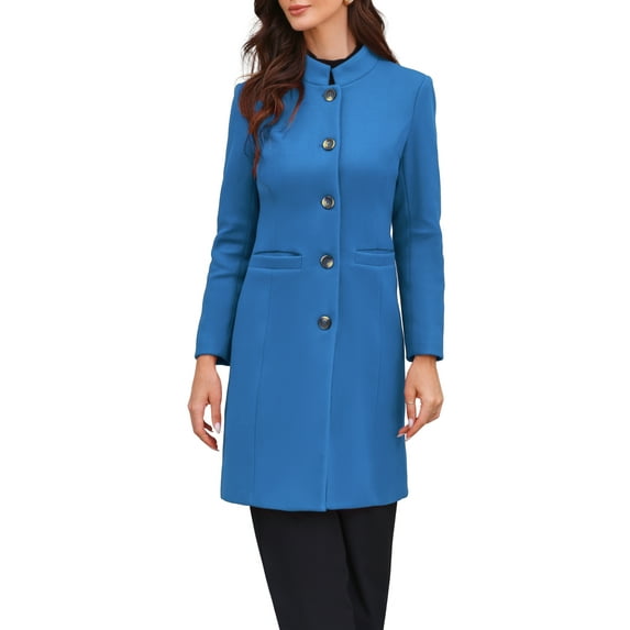 INSPIRE CHIC Stand Collar for Women Mid-Long Button-Down Winter Overcoat XS Blue