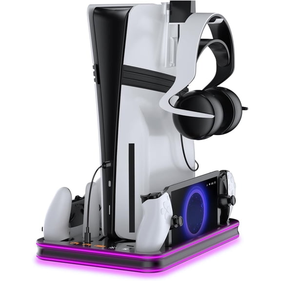 Stand and Cooling Station with Dual Controller Charging Compatible with PS5 /Slim/Pro
Digital/Disc Editions, Magnetic PS Portal Charging Dock with RGB Lighting