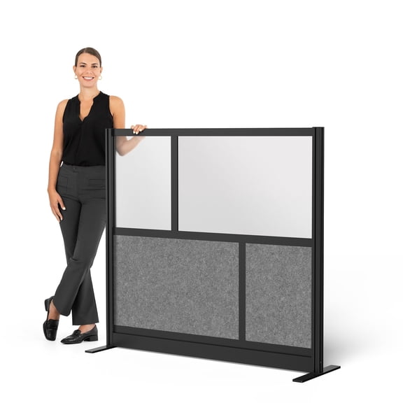 Stand Up Desk Store Expanse Modular Wall | 53'' x 48'' Wall | Expandable Partition Room Divider with Rearrangeable Frosted Acrylic & Sound Absorbent Panels (Black Frame)
