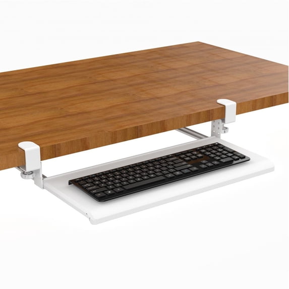 Stand Up Desk Store Large Clamp-On Retractable Adjustable Keyboard Tray | Improve Comfort while Increasing Desk Space - For Desktops Up To 1.5" Thick (33" W x 12.25" D) (White) (Large)