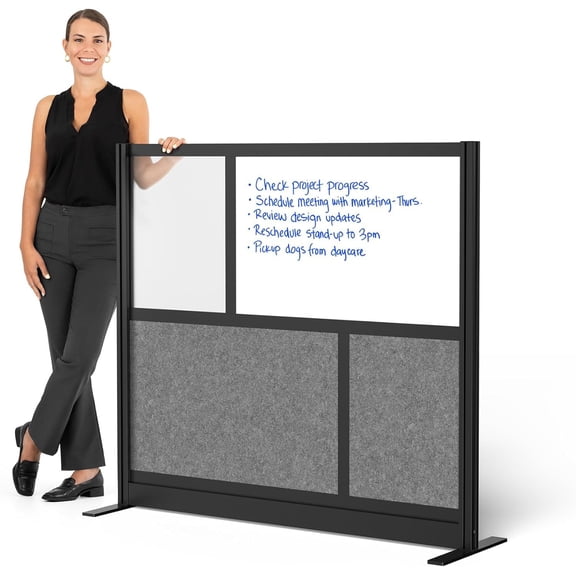 Stand Up Desk Store Workflow Modular Wall | 53'' x 48'' Wall | Expandable Partition Room Divider with Rearrangeable Frosted Acrylic, Sound Absorbent and Whiteboard Panels (Black Frame)