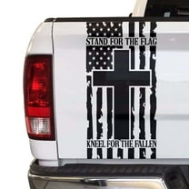 Stand For The Flag Kneel For The Fallen Distressed American Flag with Cross Truck Tailgate Vinyl Decal fits Most Pickup Trucks Patriotic Christian Cross USA Sticker (11" x 25", Black)