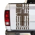 thumbnail image 1 of Stand For The Flag Kneel For The Fallen Distressed American Flag with Cross Truck Tailgate Vinyl Decal fits Most Pickup Trucks Patriotic Christian Cross USA Sticker (11" x 25", Brown), 1 of 8