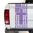 thumbnail image 1 of Stand For The Flag Kneel For The Fallen Distressed American Flag with Cross Truck Tailgate Vinyl Decal fits Most Pickup Trucks Patriotic Christian Cross USA Sticker (11" x 25", Lavender), 1 of 8