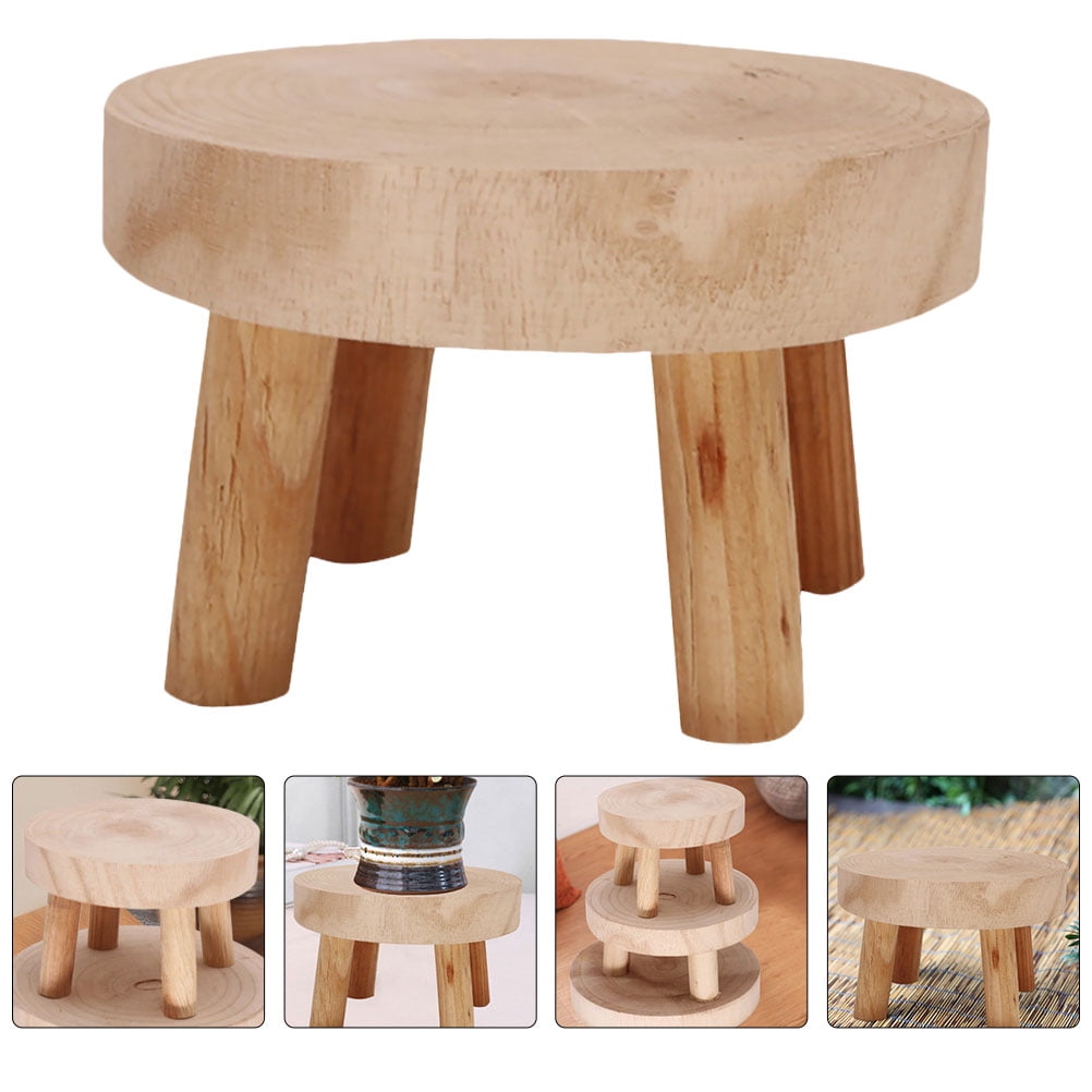 Stand Flower Wooden Pot Rack Holder Stool Wood Teak Round Small Hand