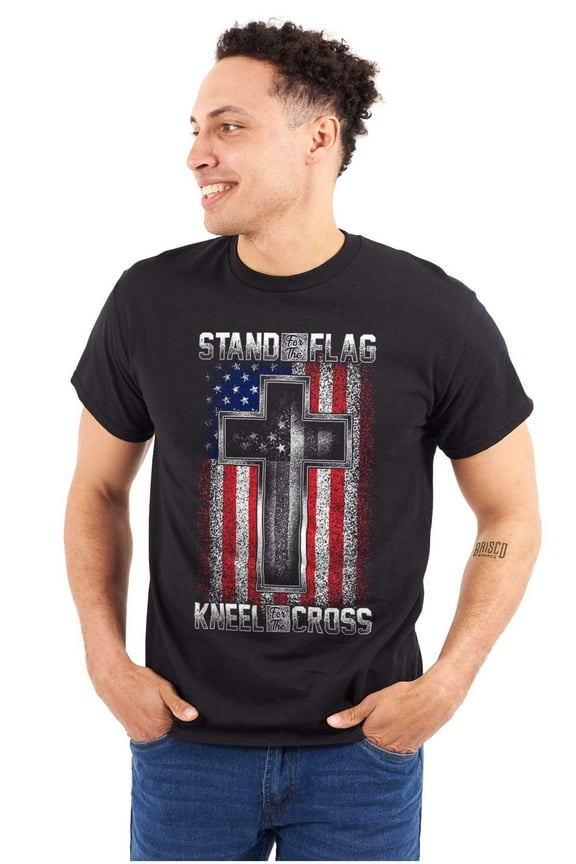 Stand For Flag Kneel The Cross Men's Big & Tall Crewneck Graphic Tee Brisco Brands 2X