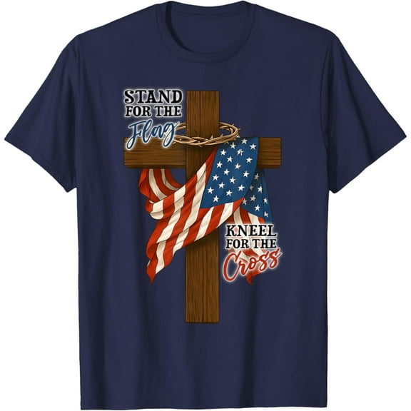 Stand For The Flag 4th Of July Cross USA Flag Christian Men T-Shirt