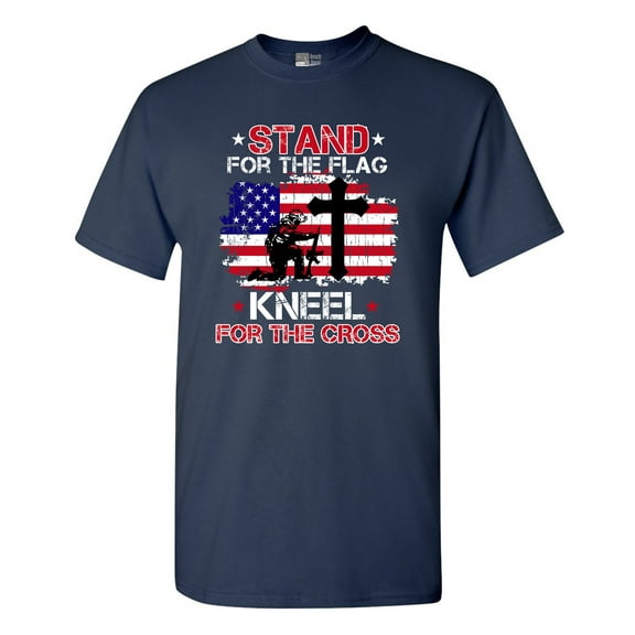 Stand For The Flag Kneel For The Cross Soldier Flag USA DT Adult T-Shirt Tee