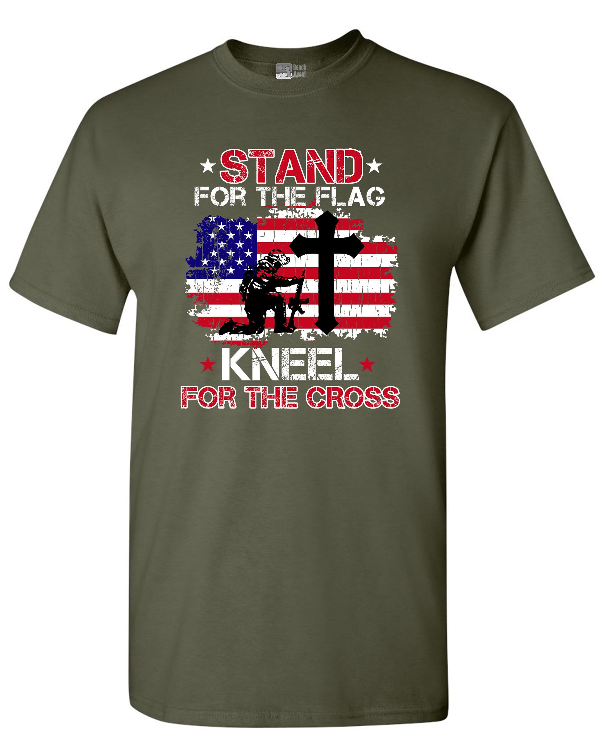 Stand For The Flag Kneel For The Cross Soldier Flag USA DT Adult T
