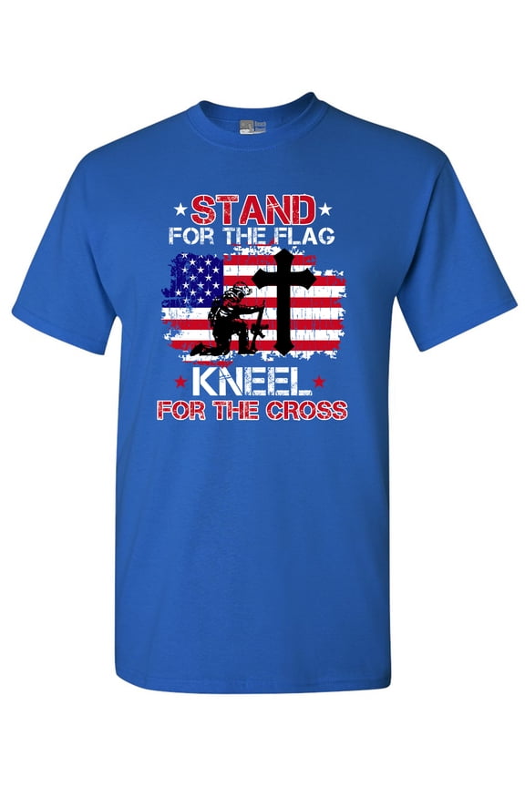 Stand For The Flag Kneel For The Cross Soldier Flag USA DT Adult T-Shirt Tee