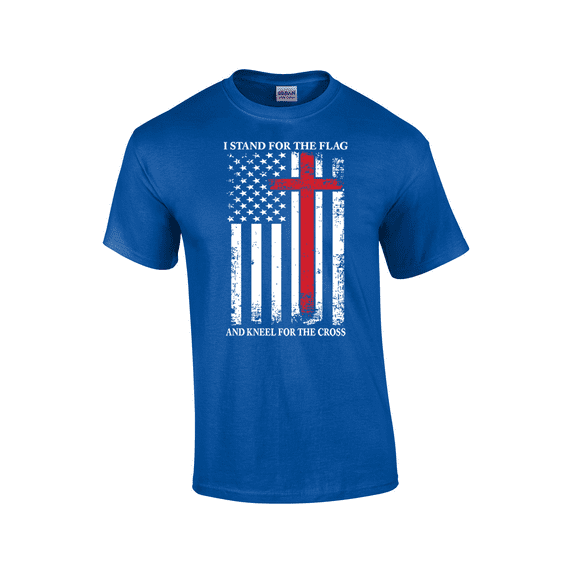Stand For The Flag Kneel For The Cross White Tattered Flag Red Cross God Jesus Christ American Flag Short Sleeve Men's Graphic T-Shirt-Royal-6xl