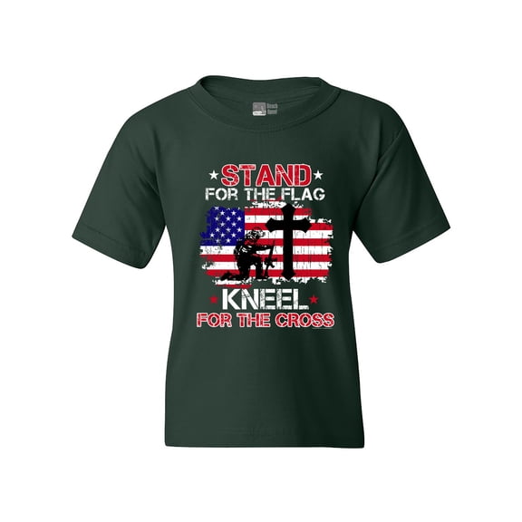 Stand For The Kneel For The Cross Soldier USA DT Youth Kids T-Shirt Tee