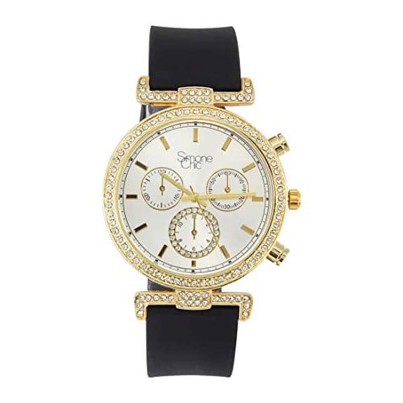Stand Out Get Noticed! Big Face Ladies Bejeweled Rubber Iced Out Colorful Watch with Genuine Rhinestone Diamond Accents - Touch of Female Celebrity Glamour - ST10385 Black