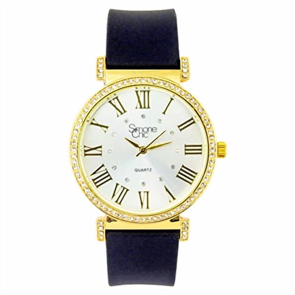 Stand Out Get Noticed! Big Face Ladies Bejeweled Rubber Iced Out Colorful Watch with Genuine Rhinestone Diamond Accents - Touch of Female Celebrity Glamour -ST10800 Black