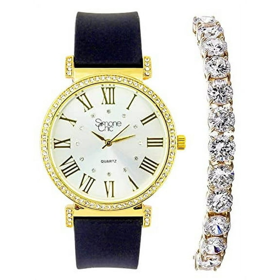 Stand Out Get Noticed! Big Face Ladies Bejeweled Rubber Iced Out Colorful Watch with Genuine Rhinestone Diamond Accents - Touch of Female Celebrity Glamour - ST10800T Black Tennis