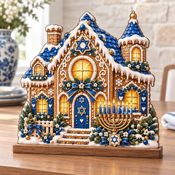 Stand Hanukkah Gingerbread House Wooden Decor Holiday
