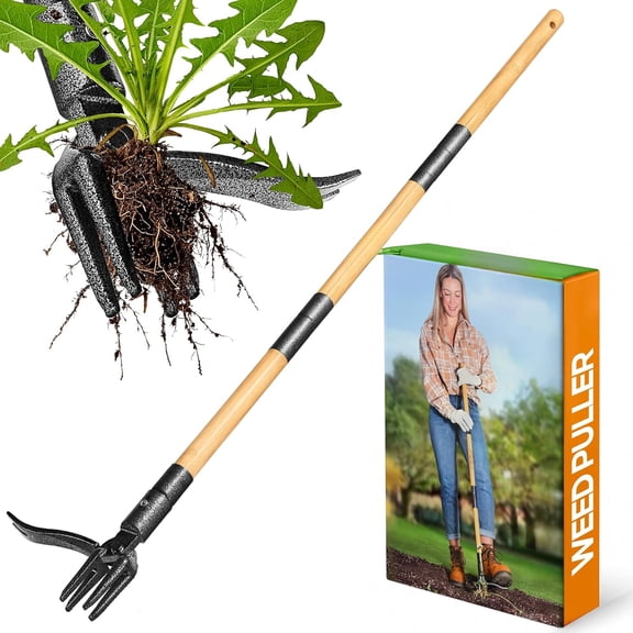 Stand Up Heavy Duty Weed Remover Tool with Long Handle, Foot Platform Design – 4 Claw Steel Head Weeder Tool, Bamboo Garden Hand Weeding Tool, Weed Puller Tool, Smoothly Remove Weeds Without Kneeling