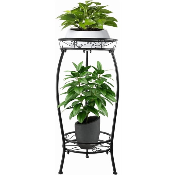 Stand Indoor Outdoor 27.1'', 2 Tier Tall Stands, Rustproof Corner Flower Potted Rack for Planter Holder Patio Balcony Garden -Black