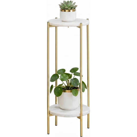 Stand Indoor Tall - 2 Tier White Marble Top Side Table, 29.5 Inch Modern Round Metal End Table for Living Room Corner, Small Bedside Tables for Entryway & Bedroom (11x11, )