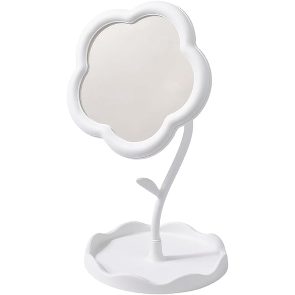 Stand Mirror Portable Flower Flower-Shaped Makeup Mirror Portable Vintage for Bedroom Living Room Bathroom and Minimal Spaces Room Decor Home Table Decorations 11.6x6.1 Inch White