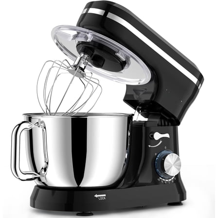 Stand Mixer,10+p Speeds Kitchen Mixer With 6.5QT Stainless  Bowl,Dough Hook, Wire Whip & Beater,for   Cooks(Black)
