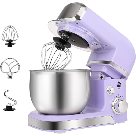 Stand Mixer,  3.2Qt Small   Mixer,6 Speeds Portable Lightweight  Mixer for Daily Use with Egg Whisk,Dough Hook,Flat Beater (Purple)