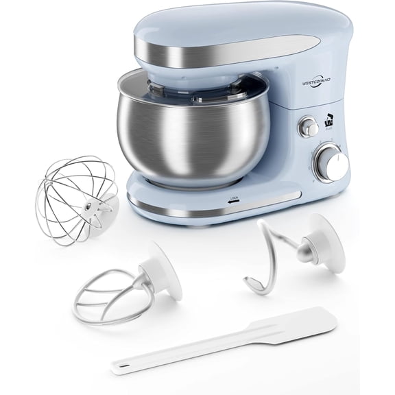 Stand Mixer 3.4QT Small Dough Mixer 6+P Speed 3-In-1 Kitchen Mixer with Whisk Dough Hook Flat Beater Splash Guard for Baking Cheesecake Bread in Small Kitchen Blue