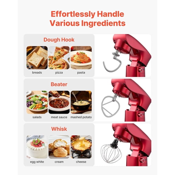Stand Mixer, 4.4 QT Electric Kitchen Mixer, 300W Dough-Mixer, 10 + Pulse Speeds Tilt-head Food-Mixer with Stainless Steel Bowl, Dough Hook, Whisk, Beater, for Baking, Mixing, Whipping & Kneading