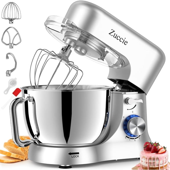 Stand Mixer 4.8QT Kitchen Electric Stand Mixer 380W Motor Power Food Mixer 8+P-Speed Dough Mixer with Dough Hook Wire Whip & Beater Silver