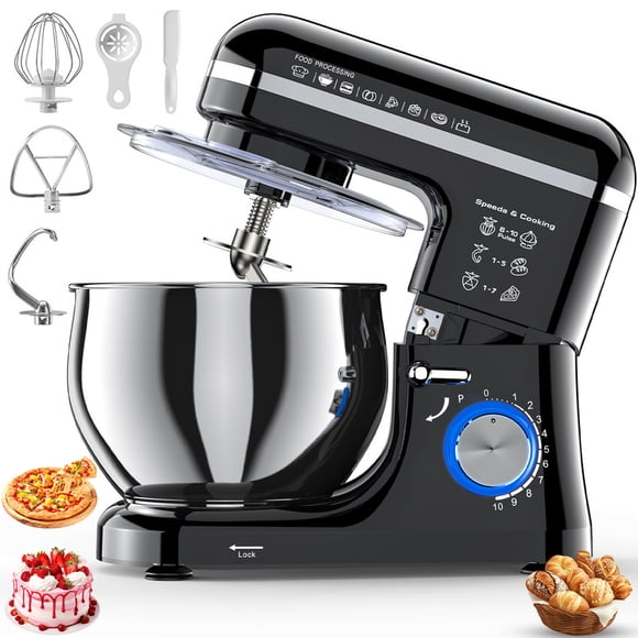 Stand Mixer, 5.3QT Electric Kitchen Mixer with Stainless Steel Bowl, 10 Speeds, Dough Hook, Beater & Whisk, Tilt-Head Food Mixer for Bread Dough, Cakes, Cookies,Black