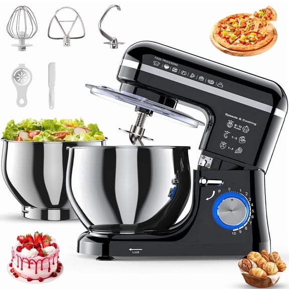 Stand Mixer with 5.5QT Stainless Steel Bowl & Extra 3.5QT Bowl, 10-Speed Tilt-Head Kitchen Mixer with Dough Hook, Beater & Whisk for Bread Dough, Cakes, Cookies & Baking
