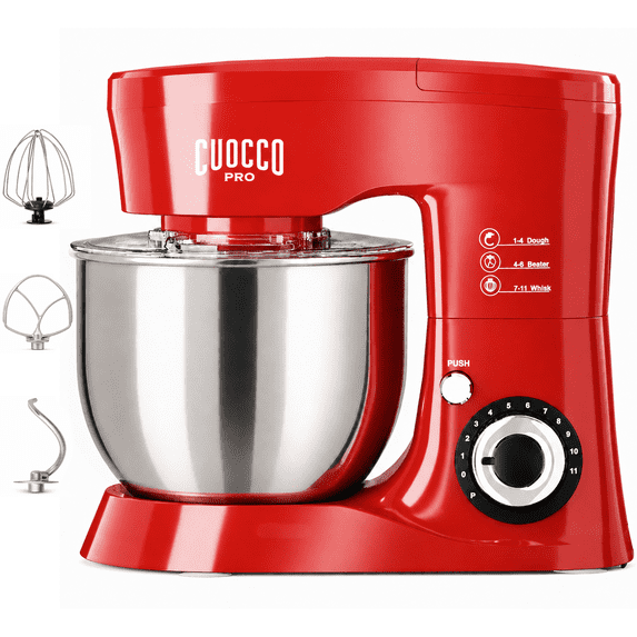 CUOCCO PRO 5.5 Qt Stand Mixer, Mixers for Kitchen, Handles Up to 800g/1.76 lb Dry Flour, 1000W Peak, 11 Speeds + Pulse, Dough Hook, Beater & Whisk for Bread & Pizza, Cake & Cookies