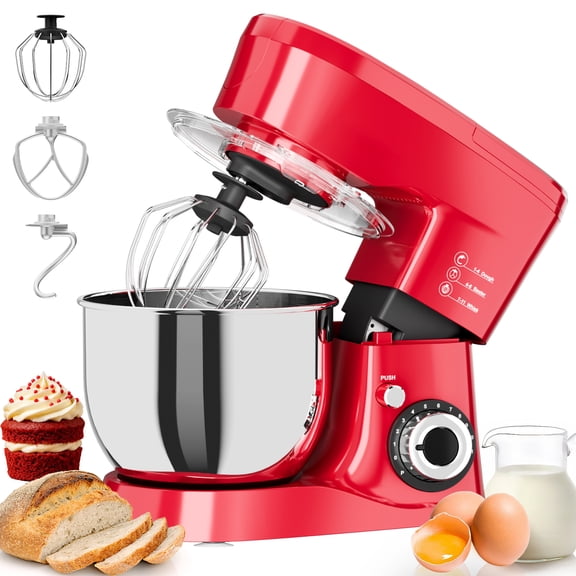 CUOCCO PRO 1000W Stand Mixer - Electric Stand Mixer with 5.5Qt Bowl, 11 Speeds, Dough Hook & Whisk & Beater, Tilt-Head, Dishwasher Safe, Suction Base, Red