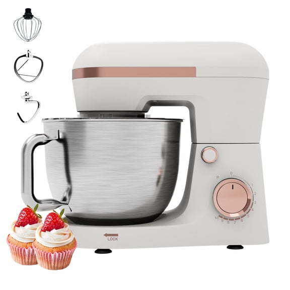 Stand Mixer 6.5QT, 10+P Speed Dough Mixer with Tilt-Head, Electric Kitchen Countertop Food Mixer with Whisk, Beater & Dough Hook for Baking and Cooking, White