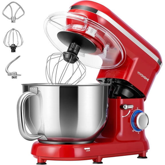 Stand Mixer, 660W 10 Speed 6 Quart Tilt-Head Kitchen Electric Food Mixer with Beater, Dough Hook, Wire Whip and Egg Separator, Red