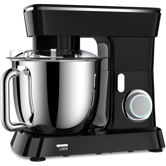 Stand Mixer, 6QT 10+P Speed Tilt- Kitchen Electric Mixer,  Mixer with Stainless Steel Bowl, Dough Hook, Flat Beater, Wire Whisk, Splash Guard for Daily Use - Black