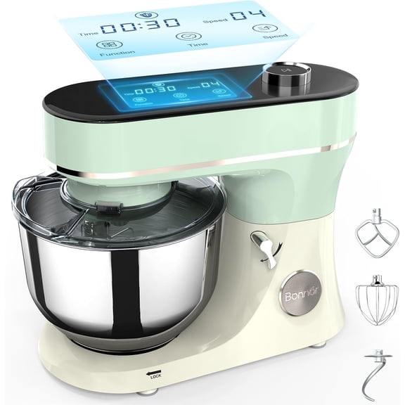 Stand Mixer, 6QT Electric Kitchen Mixer for Baking Cakes & Dough, LED Smart Touchscreen, 11-Speed Tilt-Head & Timer, 4 Presets, Mixer with Bowl, Dough Hook/Whisk/Beater, Green