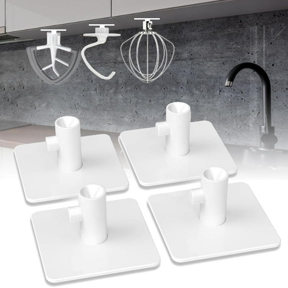 Stand Mixer Attachment Holders for Kitchenaid, Organize Flex Edge Beater, Flat Beater, Wire Whip, Dough Hook, Coated Flat Blade Paddle, Adhesive Backing with Screws (4 Pack)