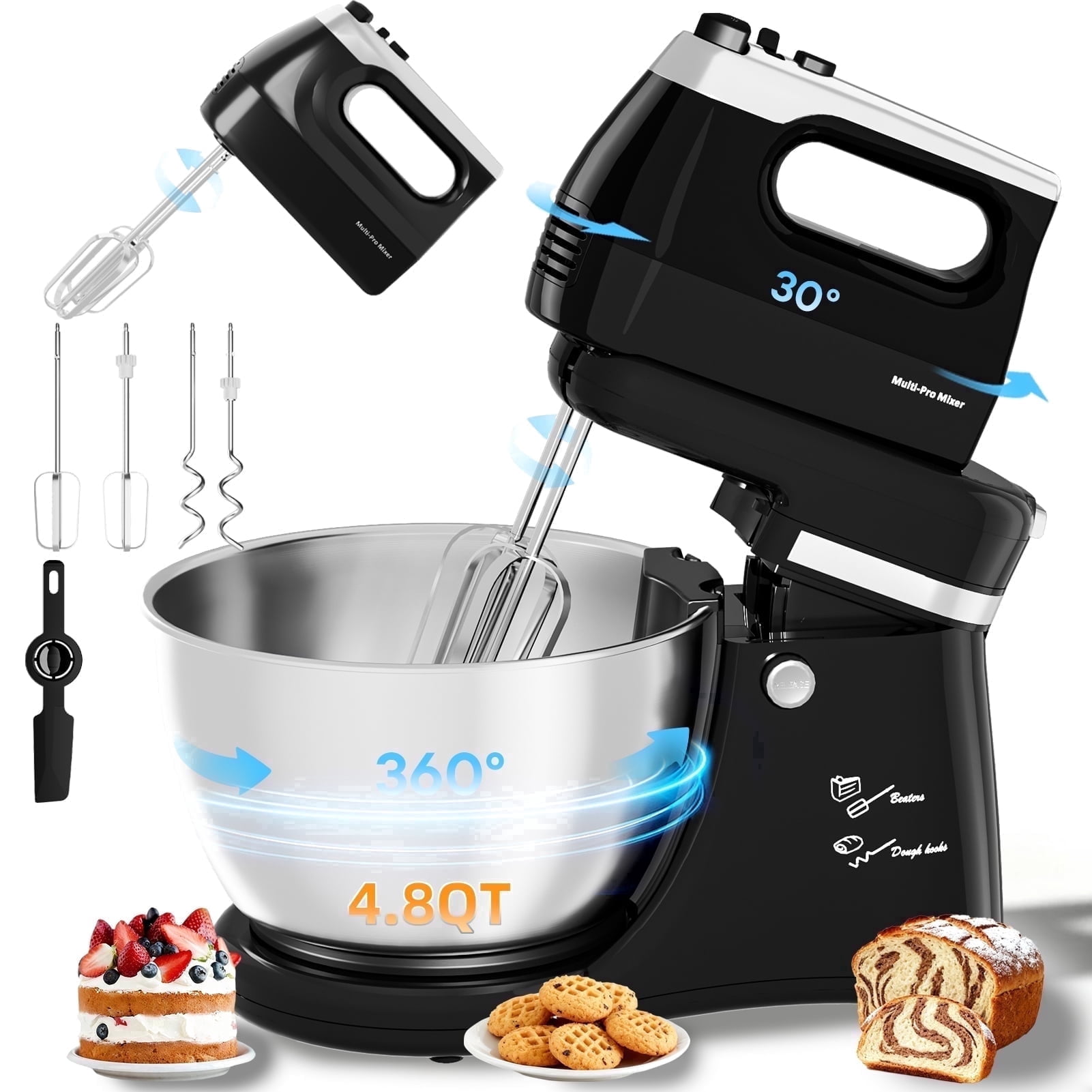 Vikaluz Stand Mixer with Auto Rotating Bowl 4.8QT Tilt-Head Electric 5 ...