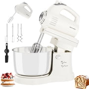 Vikaluz 2 in 1 Stand Mixer 3.2 QT 5-Speed Tilt-Head with Dough Hooks Hand-Held Converter Black White