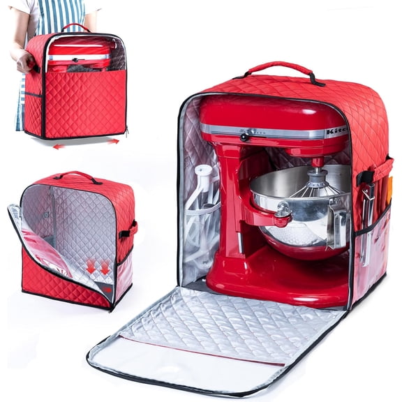Stand Mixer Cover with Appliance Sliders Base Compatible with Mixer-Storage Bag for 4.5/5 Quart with Pockets for Kitchen Aid Accessories and Attachments