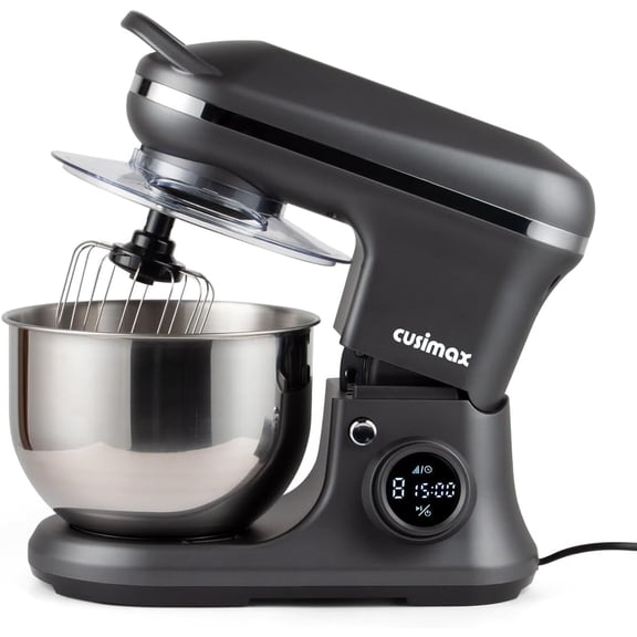 Stand Mixer, Dough Mixer with Digital Switch Control Timer 15mins & 8-Speed, 5-Quart 650W kitchen Electric Mixer, Tilt-Head with handle, Dough Hook, Wire Whip & Beater, Grey