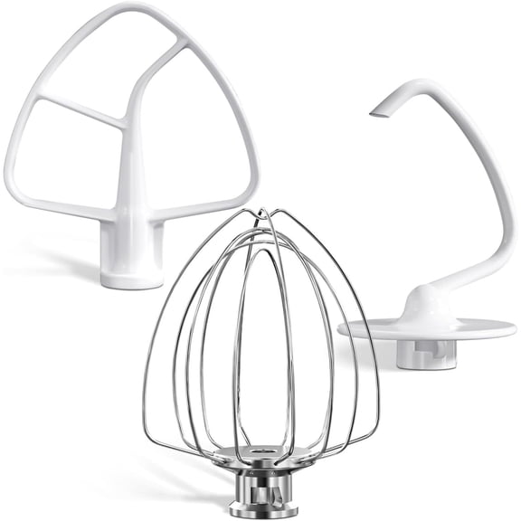 Cfweater Stand Mixer Attachments 3-Piece Set Including Wire Whip Dough Hook & Flat Beater Compatible With KitchenAid 4.5-5 Quart Tilt-Head Stand Mixer