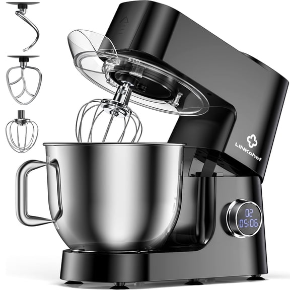 LINKChef 7.4 Quart Stand Mixer, 800W 12-Speed Tilt-Head Food Mixer, Kitchen Electric Mixer with Dough Hook, Wire Whip & Beater, Black