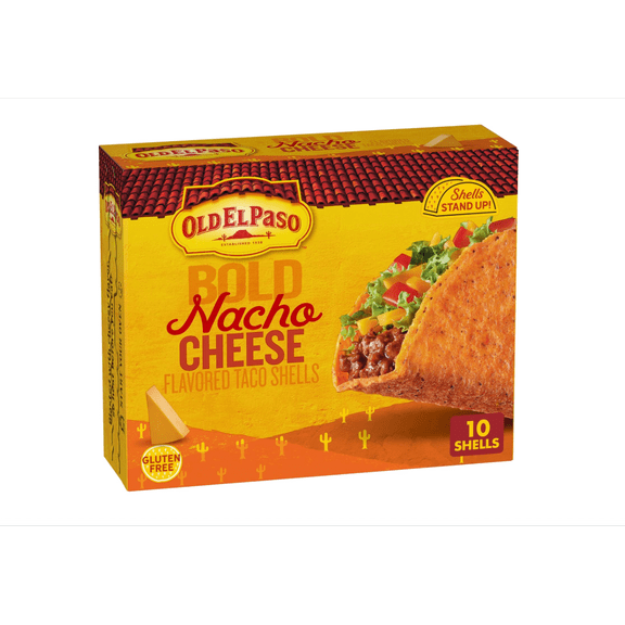 Stand 'N Stuff Bold Nacho Cheese Flavored Taco Shells, Gluten Free, 10 Ct, 5.4 oz