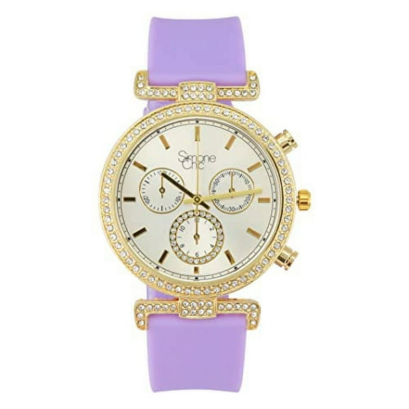 Stand Out Get Noticed! Big Face Ladies Bejeweled Rubber Iced Out Colorful Watch with Genuine Rhinestone Diamond Accents - Touch of Female Celebrity Glamour - ST10385 Purple