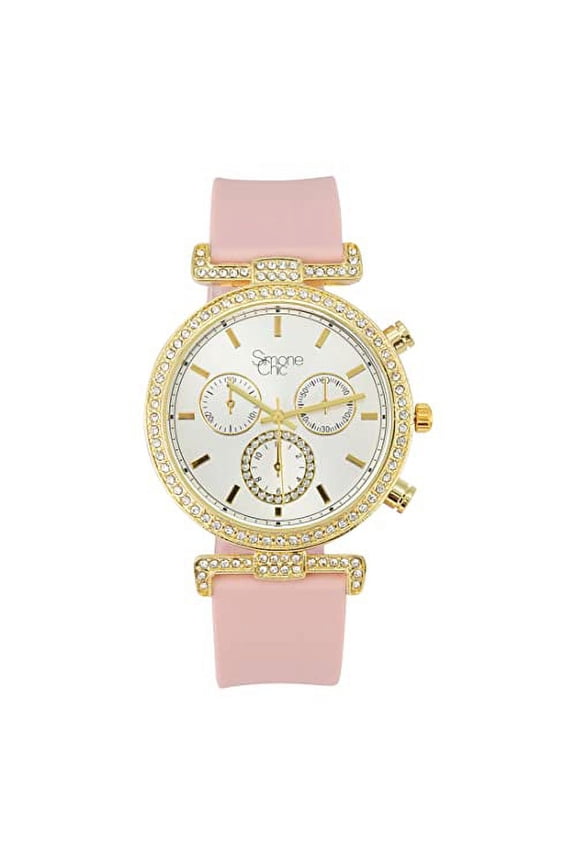 Stand Out Get Noticed! Big Face Ladies Bejeweled Rubber Iced Out Colorful Watch with Genuine Rhinestone Diamond Accents - Touch of Female Celebrity Glamour - ST10385 Blush