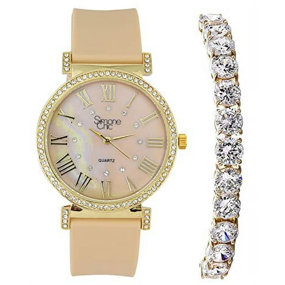 Stand Out Get Noticed! Big Face Ladies Bejeweled Rubber Iced Out Colorful Watch with Genuine Rhinestone Diamond Accents - Touch of Female Celebrity Glamour - ST10800T Luggage Tennis