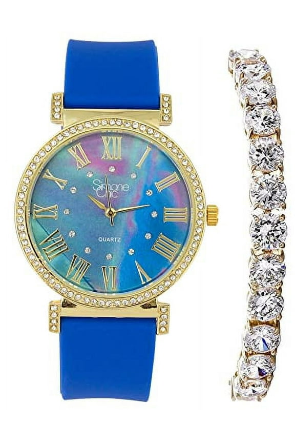 Stand Out Get Noticed! Big Face Ladies Bejeweled Rubber Iced Out Colorful Watch with Genuine Rhinestone Diamond Accents - Touch of Female Celebrity Glamour - ST10800T Royal Blue Tennis